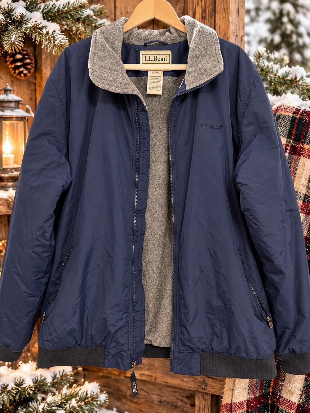 L.L.Bean Men’s XL Tall Navy Blue Fleece Lined Zip Jacket Outdoor Winter Coat